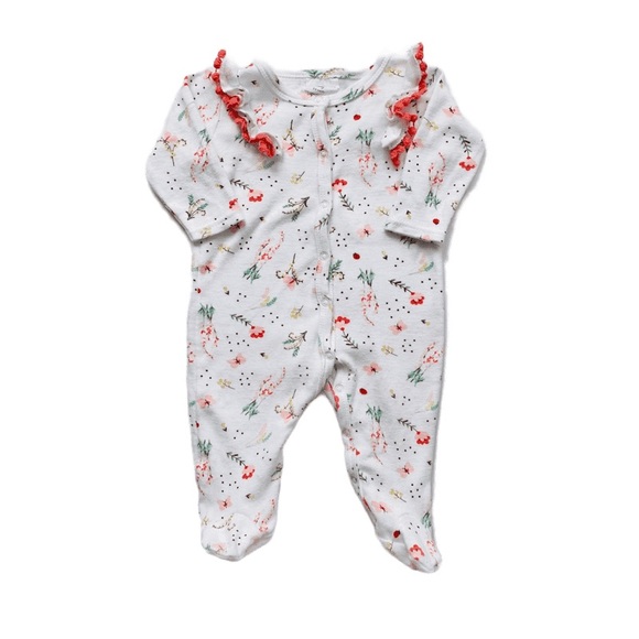 Baby Girl Floral Fringe Shoulder Footed Sle… - Picture 1 of 5